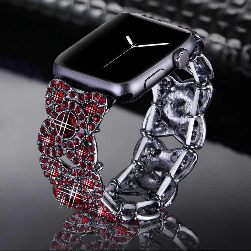 VIQIV Bling Bands for Compatible with Apple Watch 42mm 44mm 45mm 46mm 49mm Ultra Iwatch Series 11 10 9 8 7 6 5 4 3 SE SE2, Diamond Rhinestone Stainless Steel Metal Bracelet Wristband Strap for Women Red - Image 4